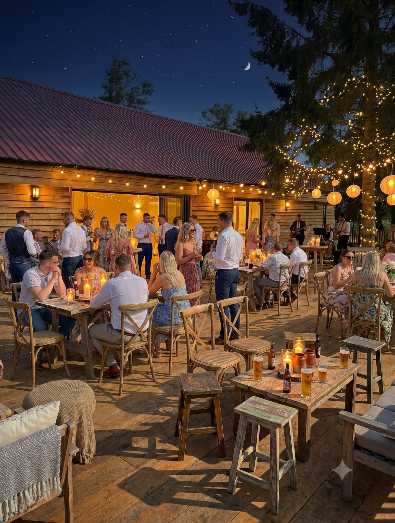 Guests gathering on The Mulberry Barn private terrace